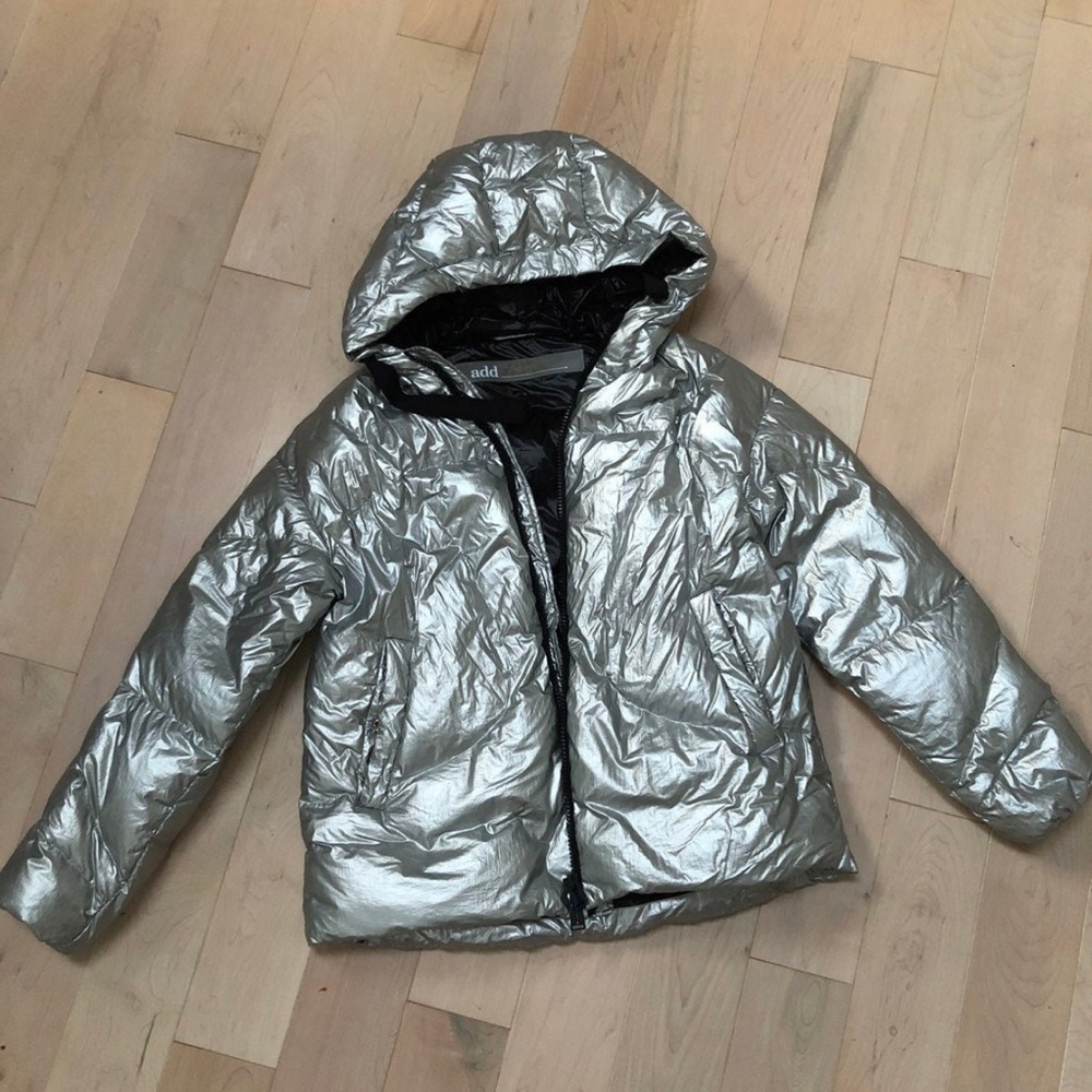 ADD DOWN oversized puffer silver down hooded jacket